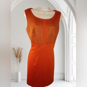 LUXOLOGY Burnt Orange Rust Colored w/Gold pivots midi  Dress LNC Size 6